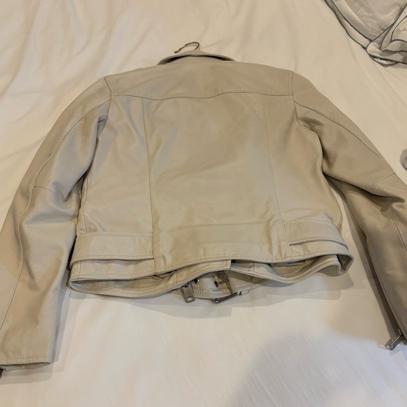 AllSaints Balfern Sheepskin Leather Biker Jacket Pampas White US 4 New With Tags - Picture 3 of 5